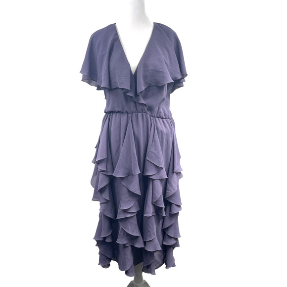 VTG 70s Purple Ruffled Midi Party Dress Sz 6 Tiered Flutter Chiffon Coquette USA - Picture 1 of 8
